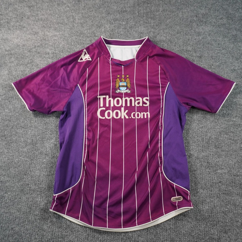Le Coq Sportif Manchester City Jersey Mens M Purple 2007-08 Away Pinstripe Kit